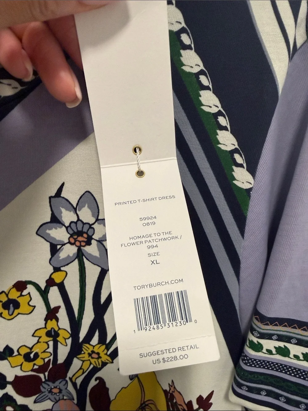 Tory Burch floral  Patchwork Short Sleeve Dress in Lavender and Multi